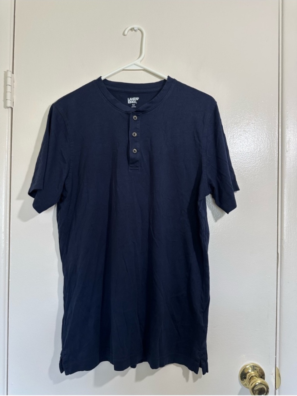 Lands' End Navy Short-Sleeve Henley Button-Down Shirt